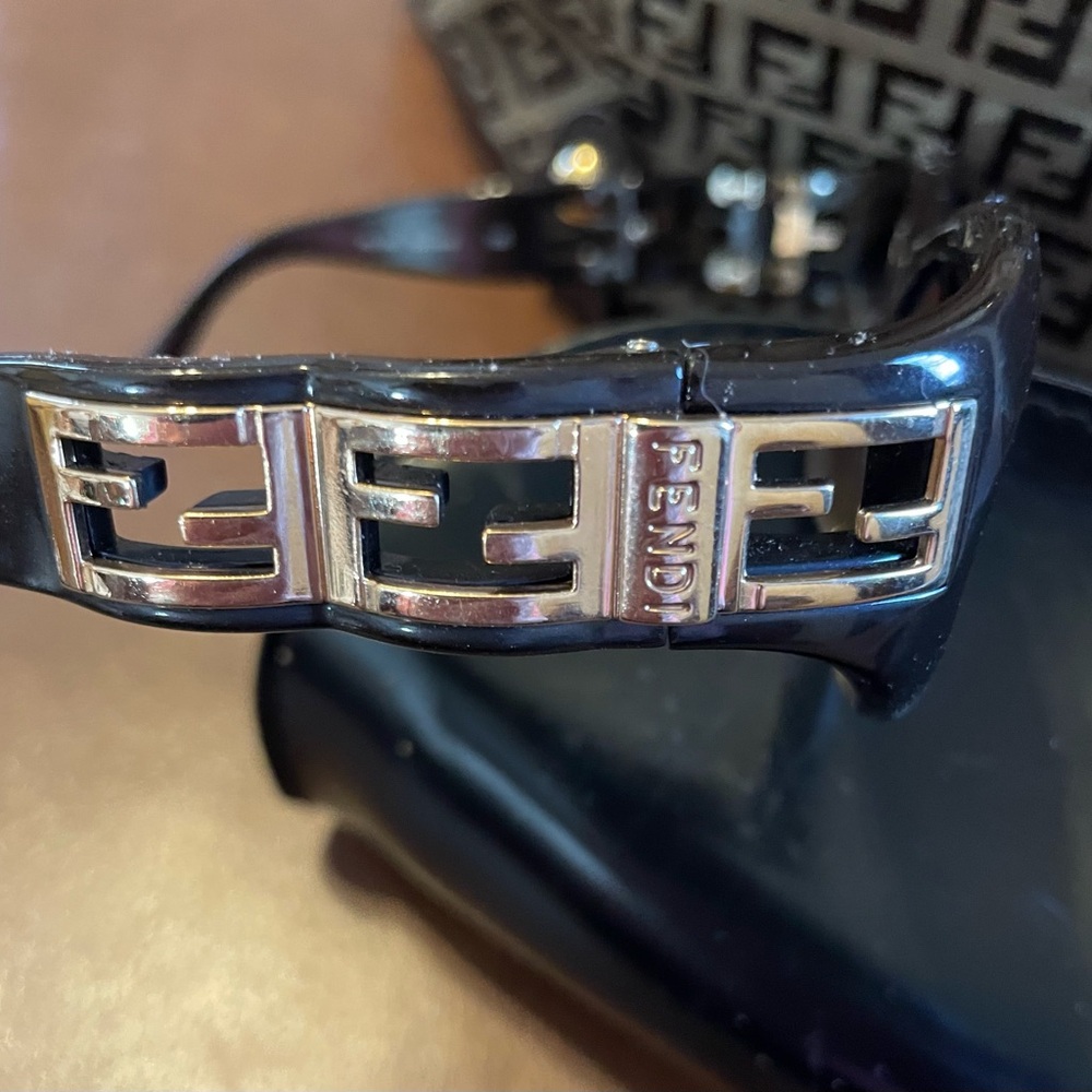 Fendi Black Patent sunglasses with Silver FF Logo Accents